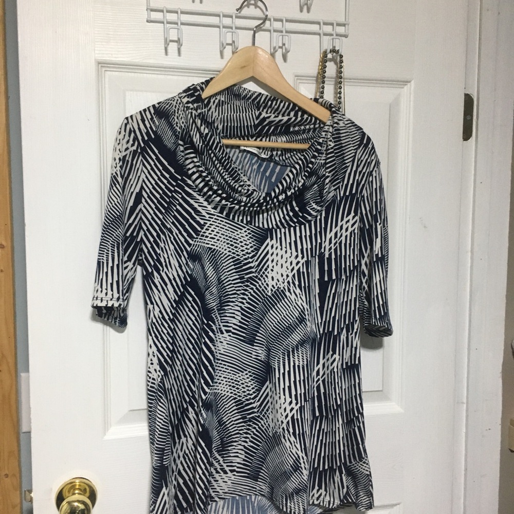 Revolution Navy & White Abstract Cowl Neck Top